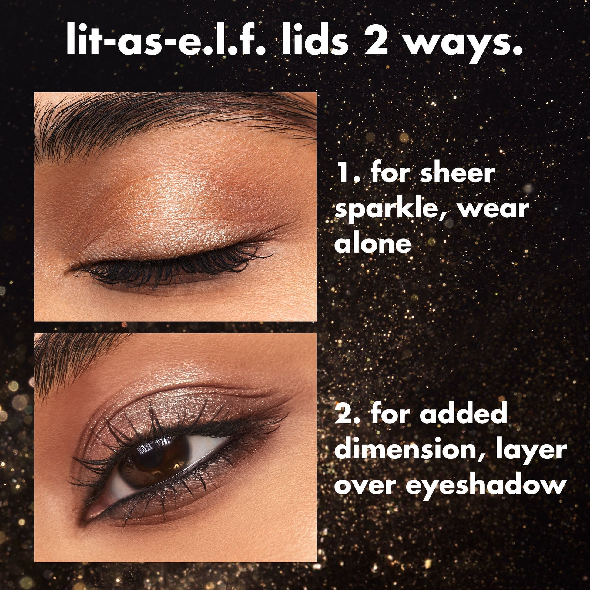 Wear Fine As Fleck Glitter Eyeshadow alone or on top of your eyeshadow as a topper