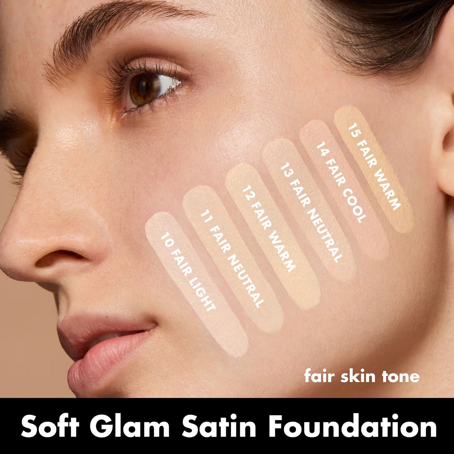Satin Glam Foundation Shade Swatches on Fair Skin Tone 