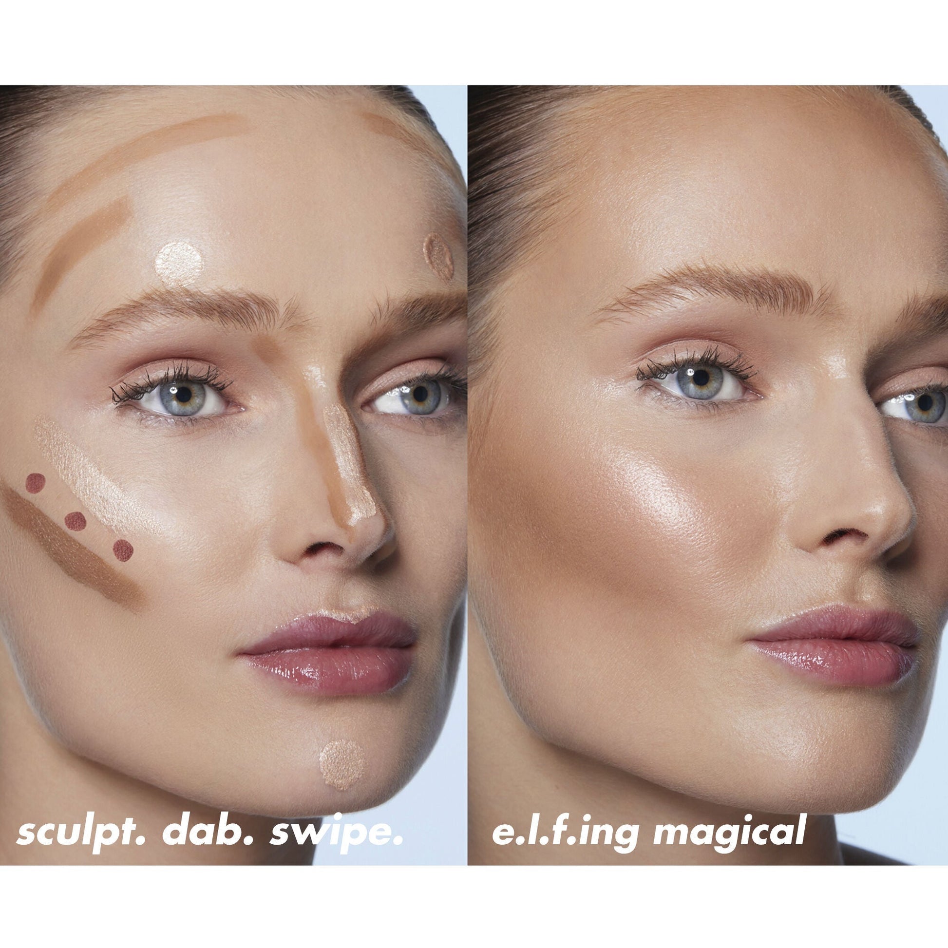 Face map of where to apply blush, contour and highlighter